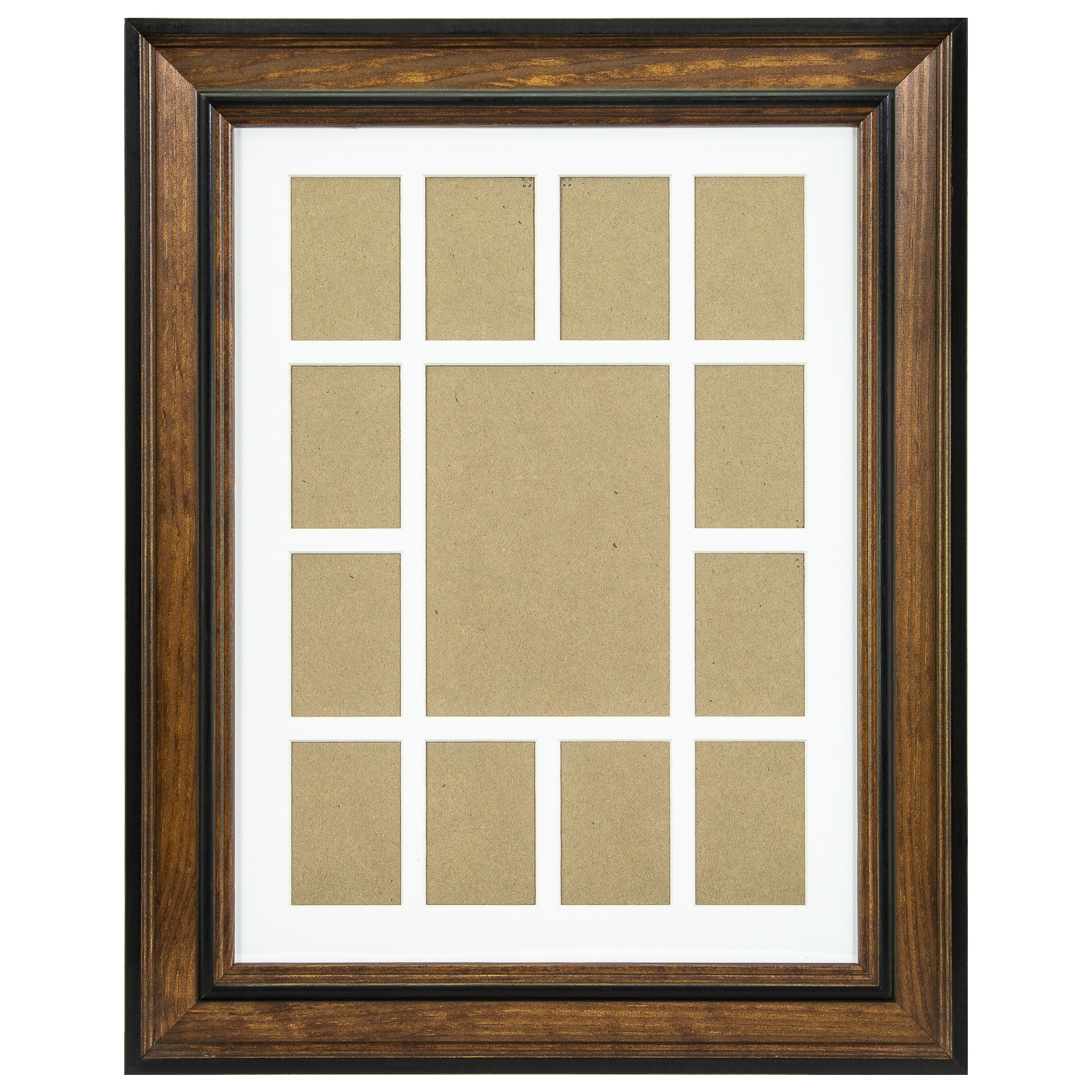 Craig Frames, 12x16" Brown Wood Picture Frame, White Collage Mat, 13