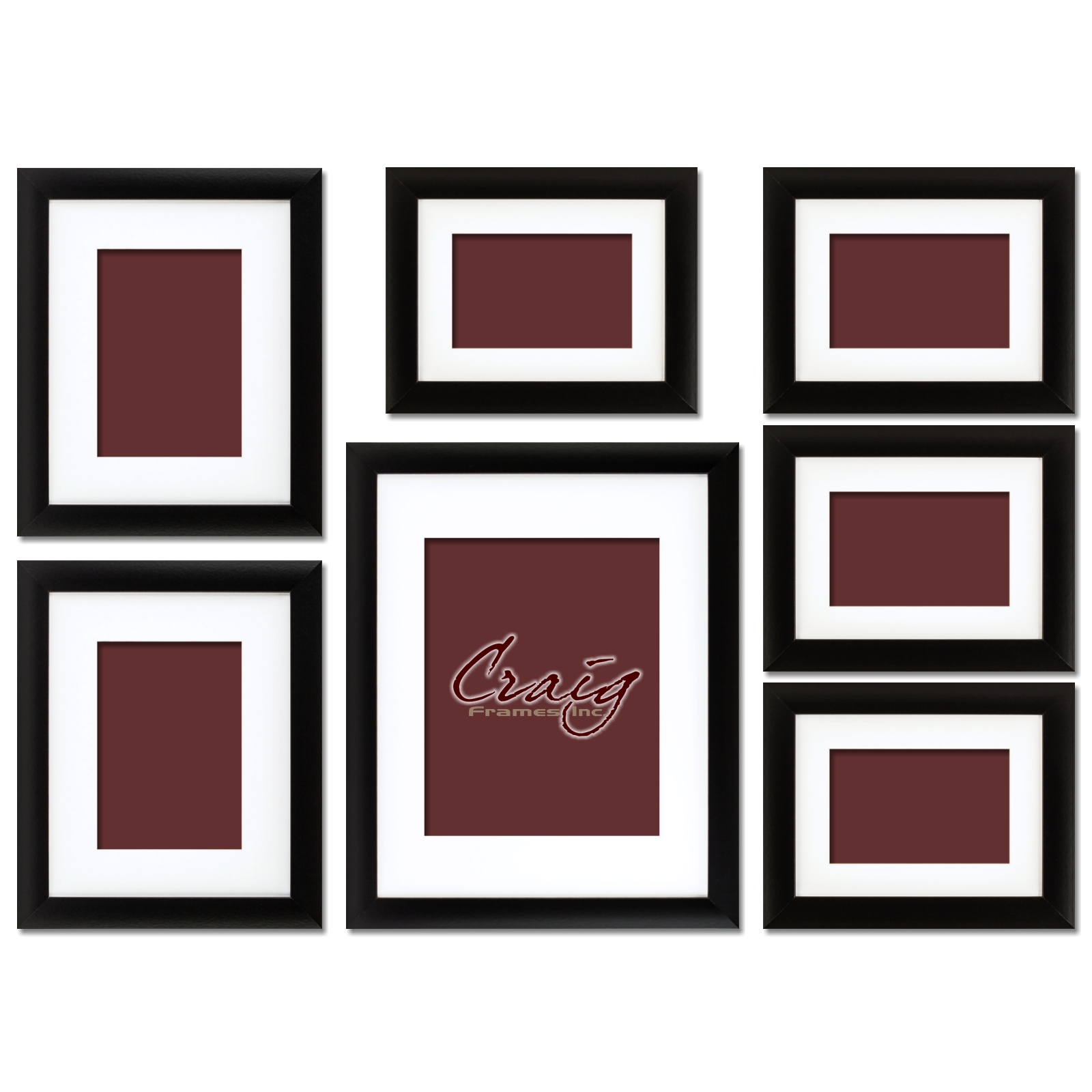 Craig Frames, 12x12 Black Picture Frame, White Mat, Opening for 8x8