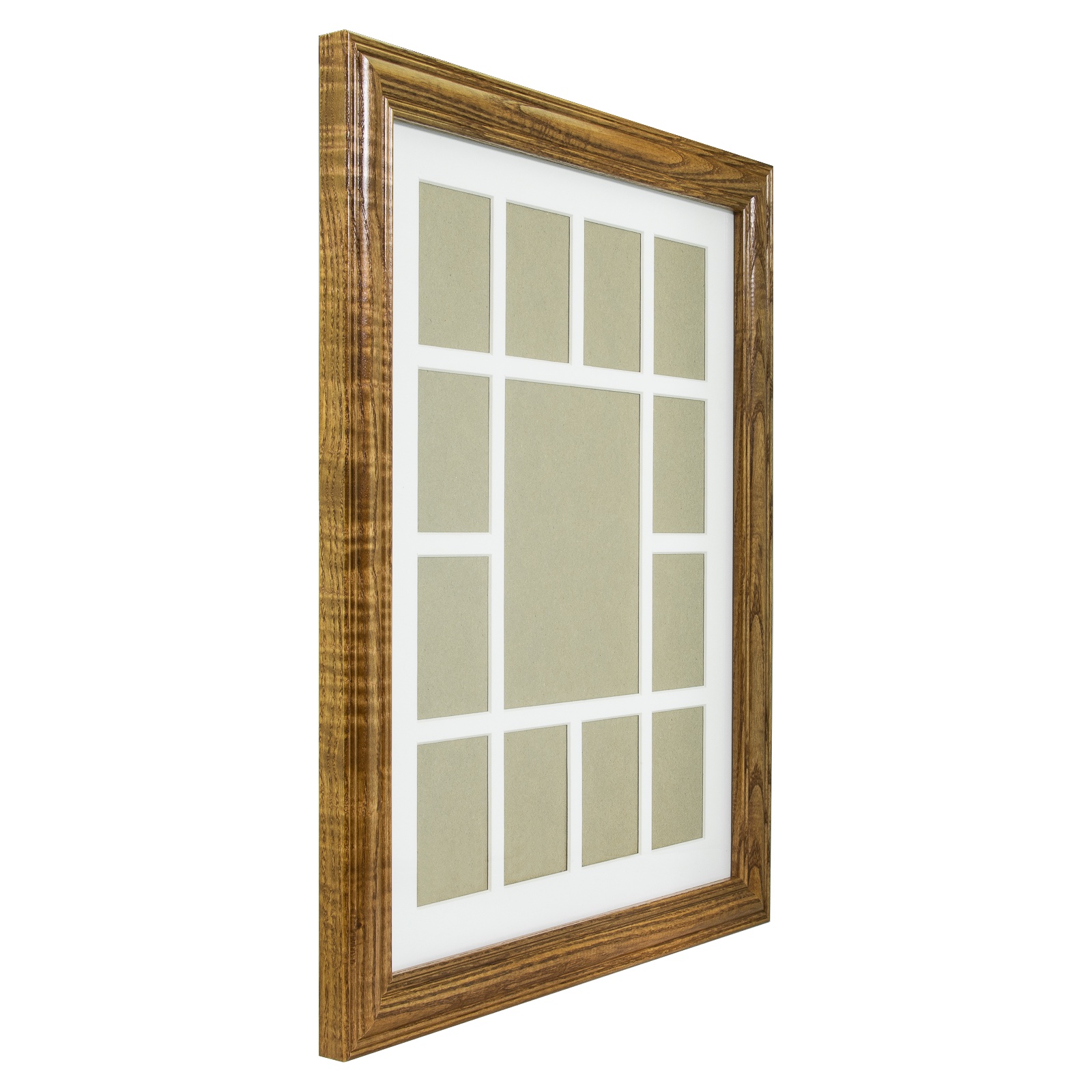 Craig Frames, 12x16" Brown Wood Picture Frame, White Collage Mat, 13